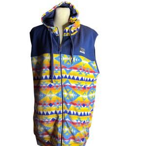 Free Nature Southwest Aztec Print Fleece Vest Hoodie, Size Large